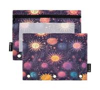 Sevdomey Sun and Moon - Estuche para lápices de 3 Anillos con Ventana Transparente, Paquete de 2 Bolsas con Cremallera para Oficina, Sol y Luna, 7.08 * 9.84 Inch, Bolsa para lápices