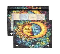 Sevdomey Sun and Moon - Estuche para lápices de 3 anillos con ventana transparente, paquete de 2 bolsas con cremallera para oficina, Sol y luna, 7.08*9.85 inch, Bolsa para lápices