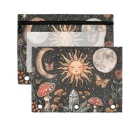 Sevdomey Sun Moon and Stars - Estuche para lápices de 3 anillos con ventana transparente, paquete de 2 bolsas con cremallera para oficina, Sol, luna y estrellas, 7.08*9.85 inch, Bolsa para lápices