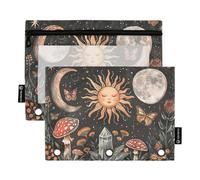 Sevdomey Sun Moon and Stars - Estuche para lápices de 3 Anillos con Ventana Transparente, Paquete de 2 Bolsas con Cremallera para Oficina, Sol, Luna y Estrellas, 7.08 * 9.84 Inch, Bolsa para lápices