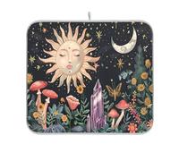 Sevdomey Sun Moon and Stars - Tapete de secado de platos para encimera de cocina, secado rápido, altamente absorbente, con respaldo de goma antideslizante, 16 x 18 pulgadas