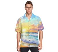 Sevdomey Sunrise on Ocean - Camisa hawaiana de manga corta con botones para hombre, camisa informal perfecta para la playa y el verano, Amanecer en el océano, 3XL