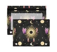 Sevdomey Suns - Estuche para lápices de 3 anillos con ventana transparente, paquete de 2 bolsas con cremallera para oficina, Soles, 7.08*9.85 inch, Bolsa para lápices