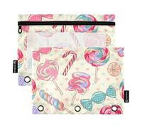 Sevdomey Sweet Lollipop Candy - Estuche para lápices de 3 Anillos con Ventana Transparente, Paquete de 2 Bolsas con Cremallera para Oficina, Dulces Caramelos de piruleta, 7.08 * 9.84 Inch, Bolsa para