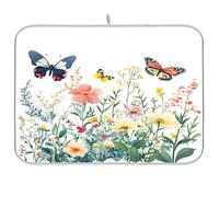 Sevdomey Tapete de secado de platos de flores y mariposas para encimera de cocina, secado rápido, altamente absorbente, con respaldo de goma antideslizante, 18 x 24 pulgadas