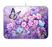 Sevdomey Tapete de secado de platos de flores y mariposas para encimera de cocina, tapete escurridor de platos altamente absorbente con respaldo de goma antideslizante, 18 x 24 pulgadas
