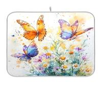 Sevdomey Tapete de secado de platos de mariposas de acuarela para encimera de cocina, secado rápido, altamente absorbente, con respaldo de goma antideslizante, 18 x 24 pulgadas