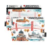 Sevdomey The World Landmarks - Estuche para lápices de 3 Anillos con Ventana Transparente, Paquete de 2 Bolsas con Cremallera para Oficina, Monumentos del Mundo, 7.08 * 9.84 Inch, Bolsa para lápices