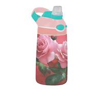 Sevdomey Two Roses - Botella de agua para niños y niñas, con pajilla, de acero inoxidable, aislada, a prueba de fugas, 480 ml, para escuela, guardería, viajes, deportes