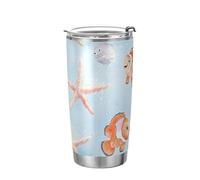 Sevdomey Vaso aislado de estrella de mar de acuarela de 20 onzas, taza de viaje de acero inoxidable al vacío con tapa y popote, taza reutilizable para caliente/frío, sin BPA