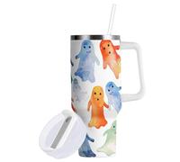 Sevdomey Vaso de 30 ozCute Little Ghosts con asa y tapa con popote para agua, té helado o café, acero inoxidable aislado a prueba de fugas, taza de café de viaje, taza de regalo