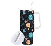 Sevdomey Vaso de 40 ozPlanets con asa y tapa con popote para agua, té helado o café, acero inoxidable aislado a prueba de fugas, taza de café de viaje, taza de regalo