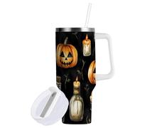 Sevdomey Vaso de botellas de Halloween de 40 onzas con asa y tapa con popote para agua, té helado o café, acero inoxidable aislado a prueba de fugas, taza de café de viaje, taza de regalo