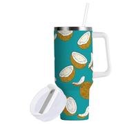 Sevdomey Vaso de coco de 40 onzas con asa y tapa con popote para agua, té helado o café, acero inoxidable aislado a prueba de fugas, taza de café de viaje, taza de regalo