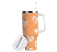 Sevdomey Vaso de corazón blanco de 30 onzas con asa y tapa con popote para agua, té helado o café, acero inoxidable aislado a prueba de fugas, taza de café de viaje, taza de regalo