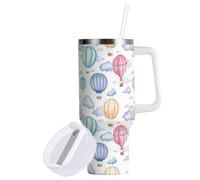 Sevdomey Vaso de globos de aire caliente de 40 onzas con asa y tapa con popote para agua, té helado o café, acero inoxidable aislado a prueba de fugas, taza de café de viaje, taza de regalo