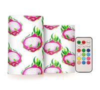 Sevdomey Velas sin llama de fruta del dragón de acuarela con control remoto, velas de llama realistas, temporizador de 24 horas, funciona con pilas, velas LED con batería para decoración del hogar