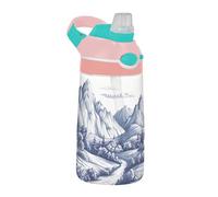 Sevdomey Village in The Mountains - Botella de agua para niños y niñas con pajilla, de acero inoxidable, aislada, a prueba de fugas, 480 ml, para escuela, guardería, viajes, deportes