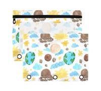 Sevdomey Watercolor Planets - Estuche para lápices de 3 anillos con ventana transparente, paquete de 2 bolsas con cremallera para oficina, Planetas de acuarela, 7.08*9.85 inch, Bolsa para lápices