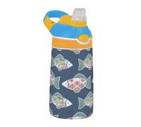 Sevdomey Whimsical Fish - Botella de agua para niños y niñas, con pajilla, de acero inoxidable, aislada, a prueba de fugas, 480 ml, para escuela, guardería, viajes, deportes
