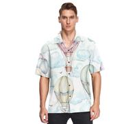 Sevdomey Whimsical Hot Air Balloons - Camisa hawaiana de manga corta con botones para hombre, camisa casual perfecta para la playa y el verano, Globos de aire caliente caprichosos, 3XL