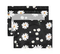 Sevdomey White Daisy - Estuche para lápices de 3 anillos con ventana transparente, paquete de 2 bolsas con cremallera para oficina, Margarita blanca, 7.08*9.85 inch, Bolsa para lápices