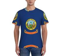 SEVEBJ Camisetas básicas de manga corta con estampado de la bandera del estado de Idaho para hombre, ligeras, absorben la humedad, informales, cuello redondo, color negro, talla L, Negro, L