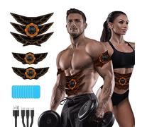 SEVEKO Abdominales Electroestimulacion, Electroestimulador Muscular Abdominales, EMS Cinturón Muscular Abdominal, 8 Modos y 15 Intensidades, 10 Hidrogeles de Repuesto (Naranja)