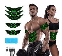 SEVEKO Abdominales Electroestimulacion, Electroestimulador Muscular Abdominales, EMS Cinturón Muscular Abdominal, 8 Modos y 15 Intensidades, 10 Hidrogeles de Repuesto (Verde)