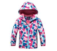 SEVEN BB Chaqueta Impermeable Niñas con Capucha y Forro Polar Junior Corazon Chaquetas A Prueba Invierno Lluvia Chica Softshell Abrigo de Deporte 9-10 Años, Rosa
