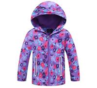 SEVEN BB Chaqueta Impermeable Niñas con Capucha y Forro Polar Junior Flores Chaquetas A Prueba Invierno Lluvia Chica Softshell Abrigo de Deporte 9-10 Años, Morado