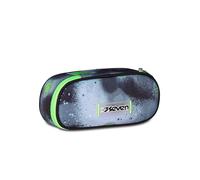 Seven - Bolsa escolar redonda Plus, negro y gris, bolsillo interior con cremallera y trabillas elásticas para bolígrafos, accesorios para mochila, escuela primaria, media y superior, niño y niño