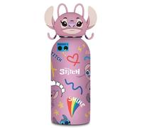 Seven Botella con tapón contorneado Angel Lilo & Stitch, rosa, 350 ml, acero inoxidable, sin BPA, hermética, caliente 12h/frío 24h, a prueba de fugas, escuela, deporte, viaje, para niños, idea regalo