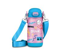 Seven Botella Kid con correa Angel Lilo & Stitch, azul, 400 ml, acero inoxidable, sin BPA, hermética, caliente 12h/frío 24h, a prueba de fugas, escuela, deporte, viaje, para niños, idea regalo