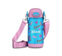 Seven Botella Kid con correa Lilo & Stitch, azul, 400 ml, acero inoxidable, sin BPA, hermética, caliente 12h/frío 24h, a prueba de fugas, escuela, deporte, viaje, para niños, idea regalo