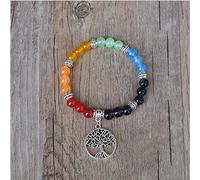 Seven Chakra Bracelet 8MM Beads Pray Mala Yoga Elephant Pendant Charm 7 Chakra Bracelet Strand Jewelry, Life Tree
