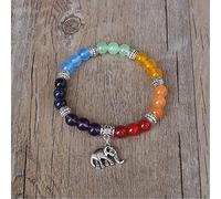 Seven Chakra Bracelet 8MM Beads Pray Mala Yoga Elephant Pendant Charm 7 Chakra Bracelet Strand Jewelry,Elephant