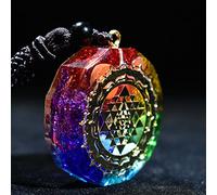 Seven Chakra Pendant Necklace Sacred Geometry Energy Agate Crystal Crushed Stone Pendulum Necklace Jewelry for Men Women