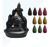 Seven Chakra Tree Mahadev Shiv ji Adiyogi - Quemador de incienso de reflujo Lord Shiva, quemador de incienso de reflujo, fuente de humo de cascada para decoración del hogar con 10 conos de