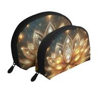 Seven Chakras Meditation Zen - Bolsas de maquillaje impresas con diseño de loto sagrado, 2 piezas, portátil, bolsa de aseo de viaje, White, Talla única