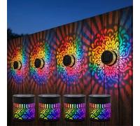 Seven-Color Changing Solar Mandala Projection Wall Light, Mandala Color Changing Solar Lights, Outdoor Decorative Lights, Waterproof Metal Fence Lamp for Patio Garden Post Yard Backyard (4pcs)