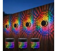 Seven-Color Changing Solar Mandala Projection Wall Light, Mandala Color Changing Solar Lights, Outdoor Decorative Lights, Waterproof Metal Fence Lamp for Patio Garden Post Yard Backyard (3pcs)