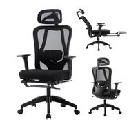 SEVEN COMFORT Silla de oficina ergonómica, silla de escritorio con reposacabezas ajustable, reposabrazos, soporte lumbar, columpio de 90° a 135°, altura regulable (negro)