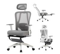 SEVEN COMFORT Silla de oficina ergonómica, silla de escritorio con reposacabezas ajustable, reposabrazos, soporte lumbar, columpio de 90° a 135°, altura regulable (gris)