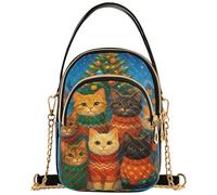 Seven Cute Cats - Suéteres festivos para mujer, bolso de hombro con correa de cadena, cartera para teléfono, bolso de mano, estampado floral, con cremallera, bolsa cruzada, 5.9 x 8.3 x 3.1 pulgadas