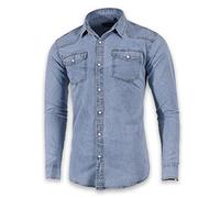 SEVEN EAGLE Camisa Vaquera de Manga Larga con Doble Bolsillo para Hombre(M,Blue Vintage)