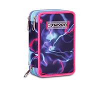 Seven Electrivibe Girl - Estuche Escolar con 3 Cremalleras, Color Rosa, Soporte para bolígrafos, Triple Compartimento, 45 Piezas, Completo con bolígrafos, lápices y Colores, Mochila de Accesorios