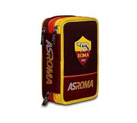 Seven Equipo de Futbol A.s. Roma Estuche 3 Cremalleras A.S. Roma, fútbol, Amarillo Rojo, Completo con lápices, rotuladores, etc., Escuela 3 Compartimentos Unisex - Niños, Rojo, Talla única
