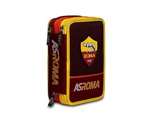 Seven Equipo de Futbol A.s. Roma Estuche 3 Cremalleras A.S. Roma, fútbol, Amarillo Rojo, Completo con lápices, rotuladores, etc., Escuela 3 Compartimentos Unisex - Niños, Rojo, Talla única