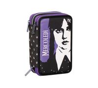 Seven Estuche 3 Compartimentos, Miércoles, Morado, Triple Compartimento, Completo de lápices, rotuladores, Colores, Accesorios Mochila, elementales, medianos, Violeta, Talla única, Moderno